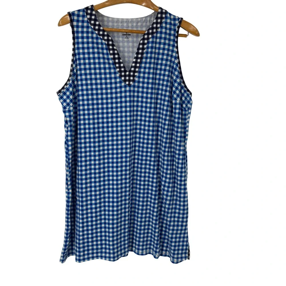 Draper James x Lands End Blue Gingham Cotton V-Neck Shift Dress Plus 2X Preppy - Picture 1 of 9